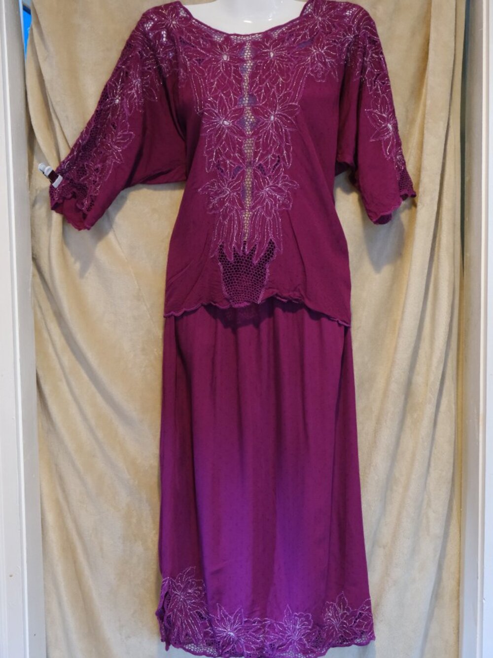 Vintage 1980s Bali Design Purple Skirt & Top Set | 100% Rayon